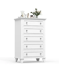 Gaomon White 5-Drawer Wooden Dresser, Storage Chest with Exquisite Metal Handles