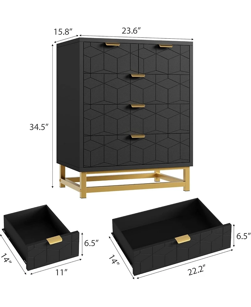 gaomon Modern Drawer Wide Dresser Chest, Gold Metal Legs & Handles