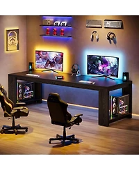 Tribesigns 2 Person Desk, 86.6 Inches Extra Long Double Computer Writing Table, All Wood Large Desks Workstation for Home Office, Natural Oak