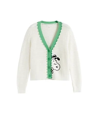 Chinti & Parker Women's Cotton Snoopy Crochet Peekabo Cardigan