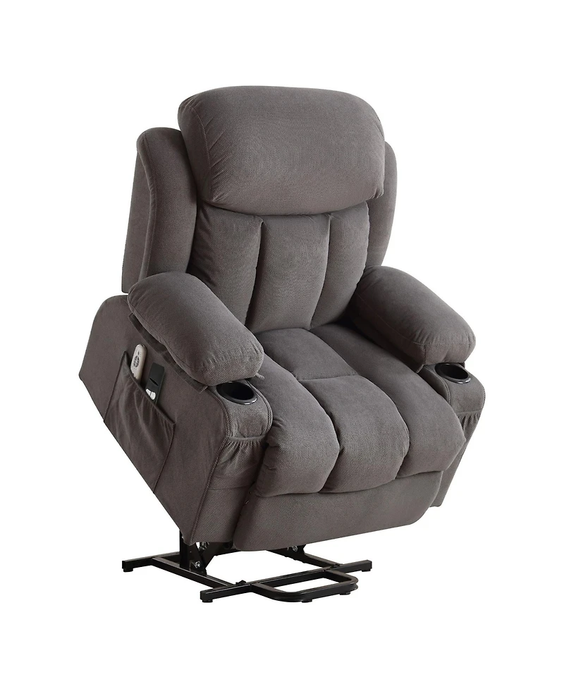 Clihome Power Lift Recliner Chair with Heat and Massage Electric Fabric Recliner Chair for Elderly with Side Pocket, Remote Control for Living Room
