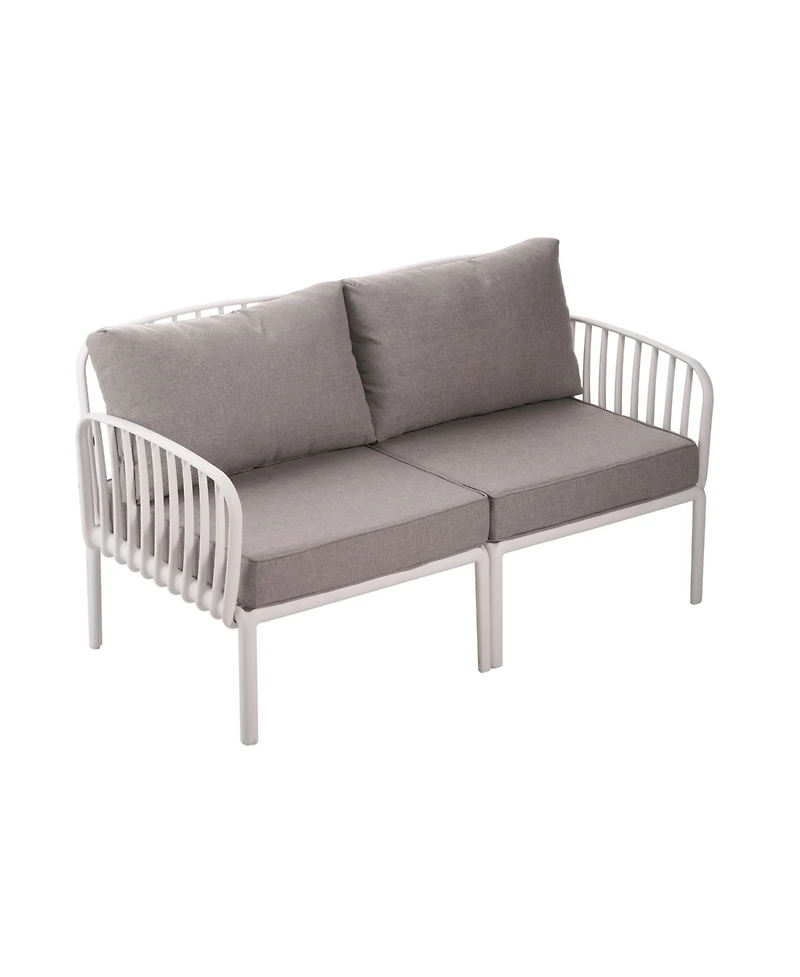 Flynama 3 Piece Modern Outdoor Patio Sectional Conversation Set with Square Coffee Table Waterproof Thick Cushions White Light Gray for Porch Balcony