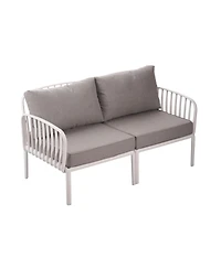 Flynama 3 Piece Modern Outdoor Patio Sectional Conversation Set with Square Coffee Table Waterproof Thick Cushions White Light Gray for Porch Balcony