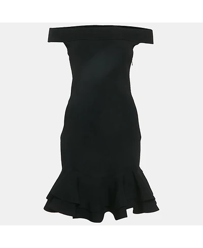 Pre-Owned Alexander Mcqueen Women's Black Rib Knit Off Shoulder Ruffled Mini Dress