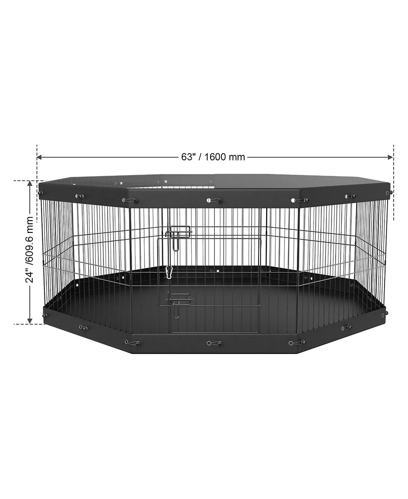 Aostirmotor 8-Panel Foldable Metal Dog Playpen with Top Cover & Mat, 24" H