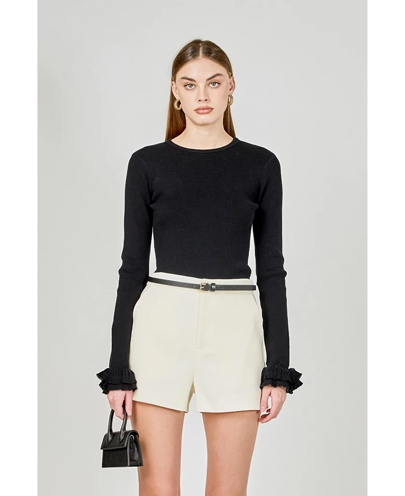 endless rose Women's Ruffled Cuff Knit Top