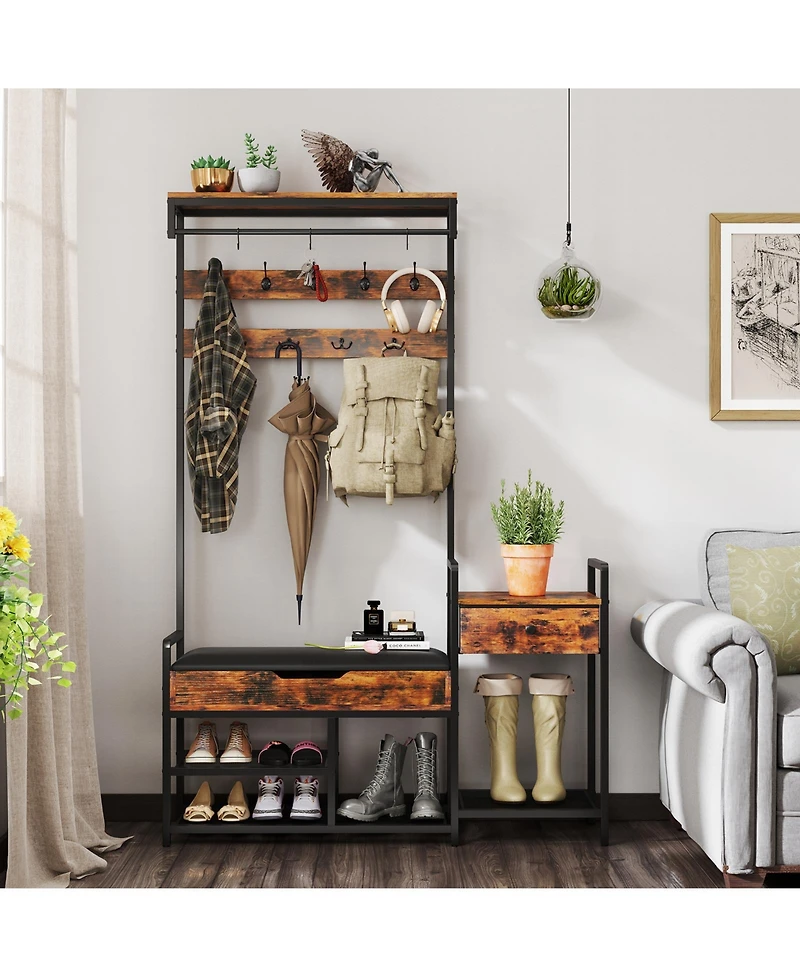 Slickblue Tall Hall Tree with Bench and Coat Rack for Entryway