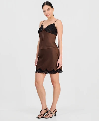 Bar Iii Women's Lace-Trim Satin Mini Skirt, Macy's Exclusive