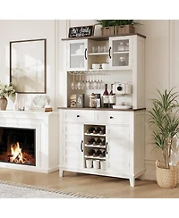 Gaomon 72" Farmhouse Coffee Bar Cabinet with Wine Rack & Glass Holder