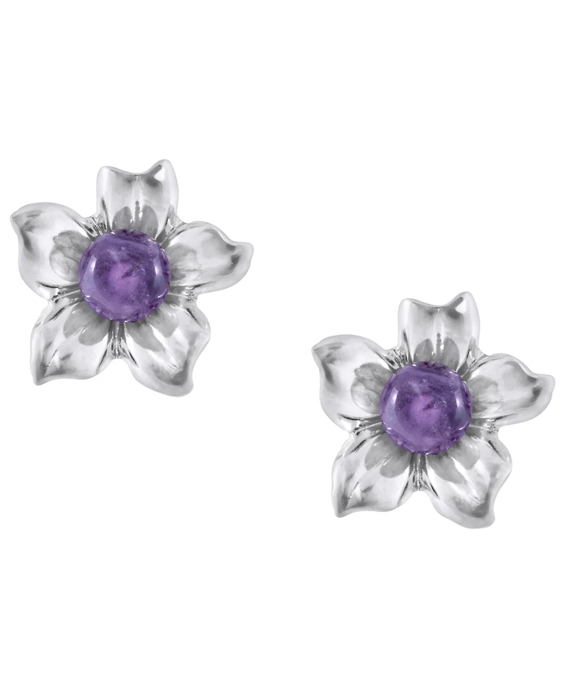 Macy's Amethyst (1-3/8 ct. t.w.) Hibiscus Flower Stud Earrings 10k Yellow Gold (Also Available Onyx, Lapis, Aquamarine, Rose Quartz)