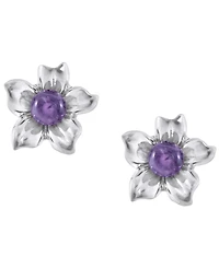 Macy's Amethyst (1-3/8 ct. t.w.) Hibiscus Flower Stud Earrings 10k Yellow Gold (Also Available Onyx, Lapis, Aquamarine, Rose Quartz)