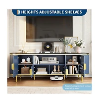 Gaomon Fluted Tv Stand with Faux Marble Top, Elegant Modern Media Console