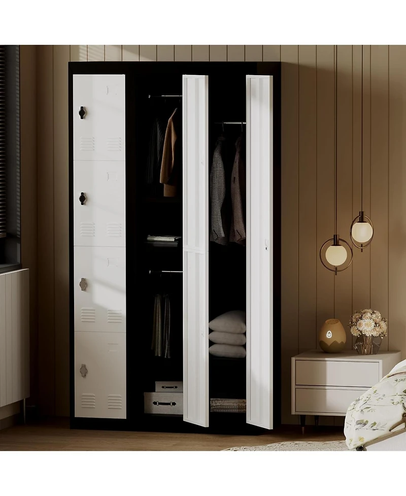 Gaomon 71" Heavy Duty Lockable Metal Locker Cabinet with Hanging Rod & 2 Shelves