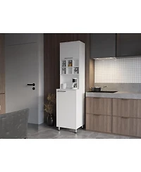 Fm Furniture Rock Kitchen Pantry with Pneumatic Door, Open Storage, and Bottom Cabinet