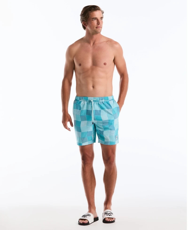 Original Penguin Men's Wavy Tile Print 7" Volley Swim Trunks