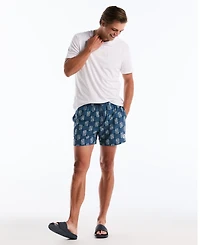 Original Penguin Men's Navy Flower Block Print 5" Swim Trunks