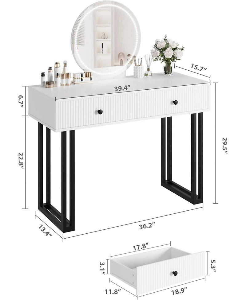 Gaomon Vanity Desk with Mirror & 3-Color Led Lights, Modern Design with Storage