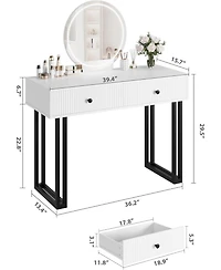 Gaomon Vanity Desk with Mirror & 3-Color Led Lights, Modern Design with Storage