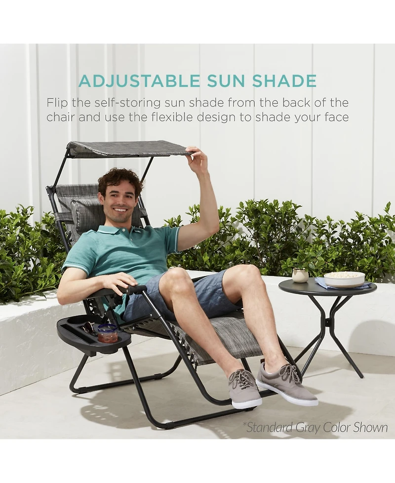 Best Choice Products 30" Extra Wide Folding Zero Gravity Patio Lounge Chair w/Adjustable Canopy Shade