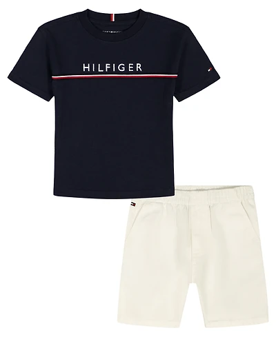 Tommy Hilfiger Boys' 2T-7 Crewneck T-Shirt and Shorts, 2-Piece Set
