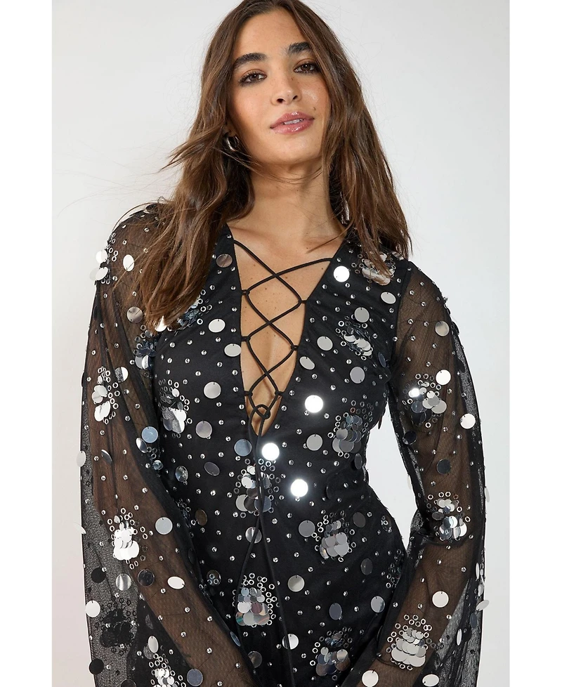 Nasty Gal Women's Lace Up Fluted Sleeve Mini Dress