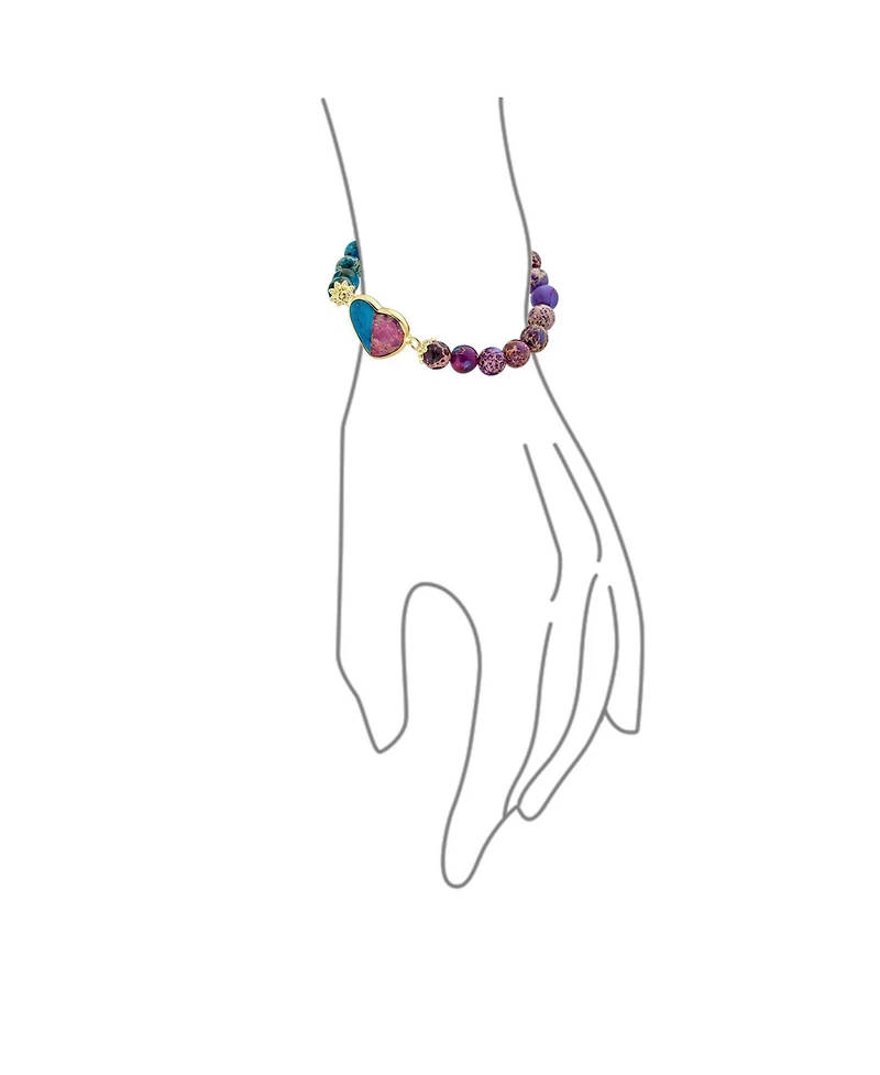 Bling Jewelry Romantic Handmade Natural Jasper Stacking Stretch Bracelet with Heart Charm