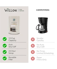 Willow Kitchen 12 Cup Coffee Maker – Programmable Brewing Options with Timer, Beautiful Design, Glass Pot