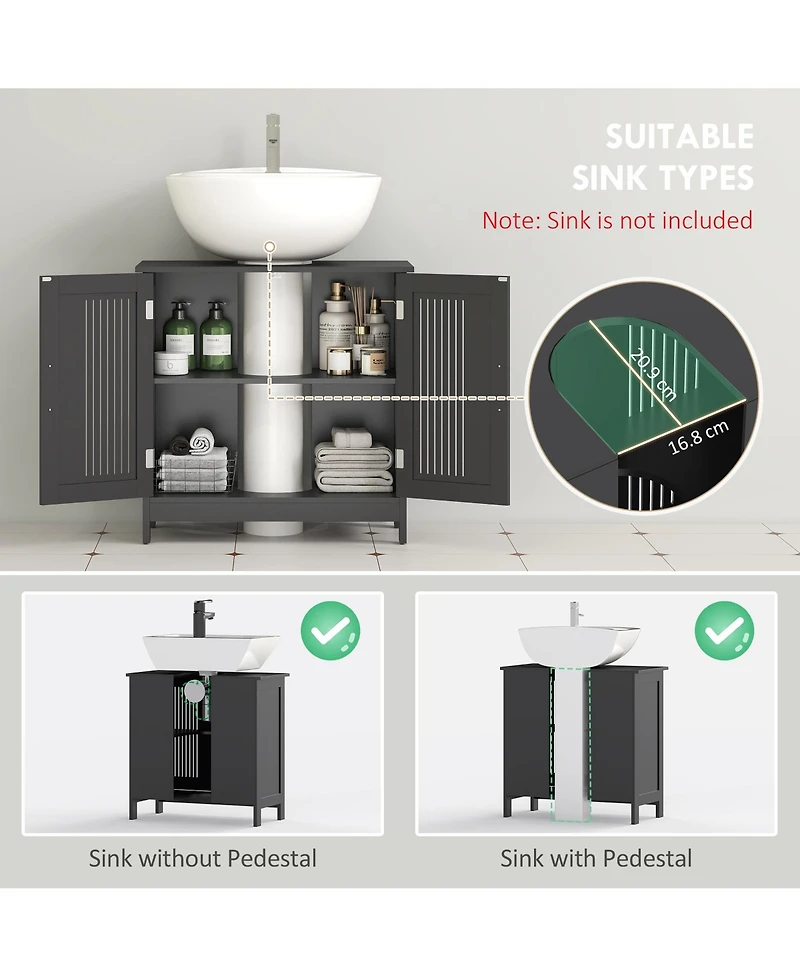 Kleankin Bathroom Under Sink Cabinet Vanity Unit w/ Adjustable Storage Shelves