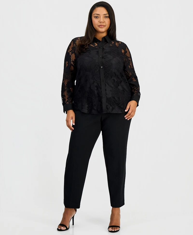 Anne Klein Plus Blossom Lace Button-Down Blouse