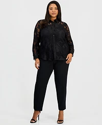 Anne Klein Plus Blossom Lace Button-Down Blouse