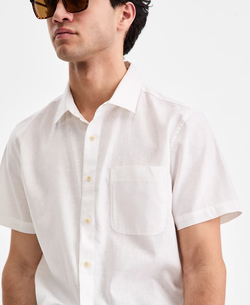 Sun + Stone Men's Devin Linen Blend Woven Short-Sleeve Shirt, Macy's Exclusive