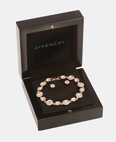 Givenchy Gold-Tone Boxed Blue Pave Halo Bracelet And Earring Set