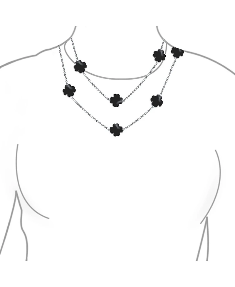 Bling Jewelry White Pink Aqua Blue Black Enamel Flower Strand Necklace 40 Inch