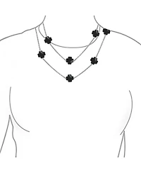 Bling Jewelry White Pink Aqua Blue Black Enamel Flower Strand Necklace 40 Inch