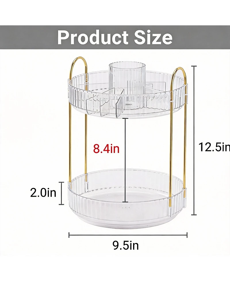 Yigii 360° Rotating 2-Tier Makeup Organizer for Vanity