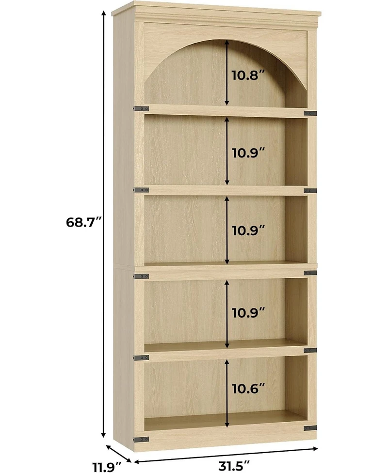 gaomon 69Inch Farmhouse Arched Bookshelf, Tall Bookcase w/Arche Design, Wooden Arch Book Shelf with Wooden Base