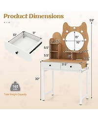 Volenca Small Kitty Vanity Desk with Lighted Mirror and Power Outlets, Makeup Table