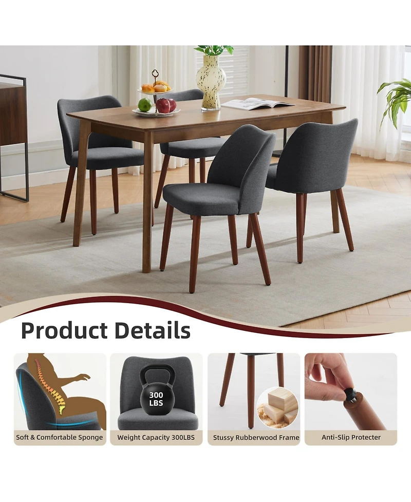 gaomon Set of 2 Linen Upholstered Dining Chairs, Wing Back Kitchen Seating with Solid Wood Legs