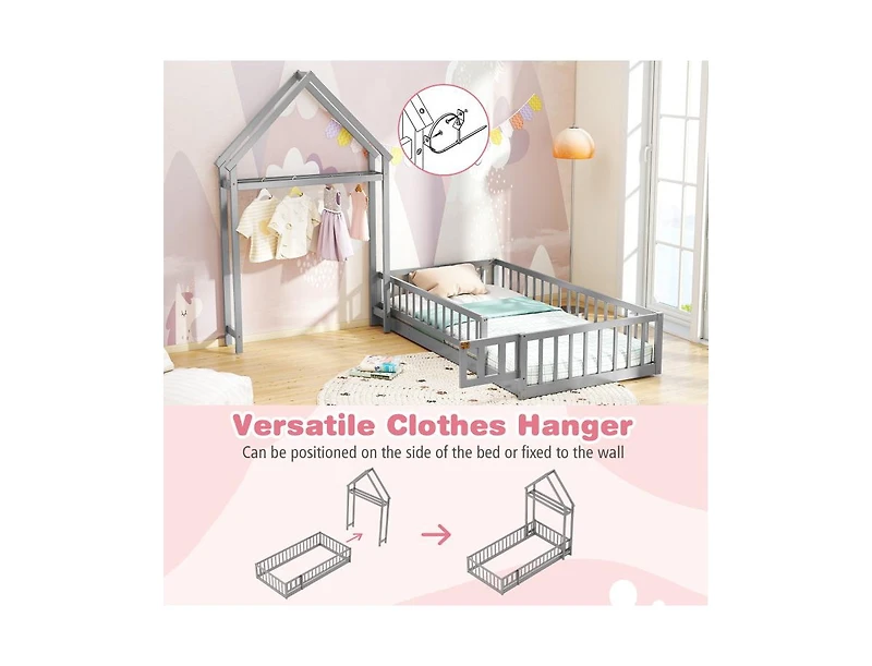 Slickblue House Style Twin Floor Bed with Decorative Headboard - 48