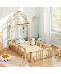 Slickblue House Style Twin Floor Bed with Decorative Headboard - 48