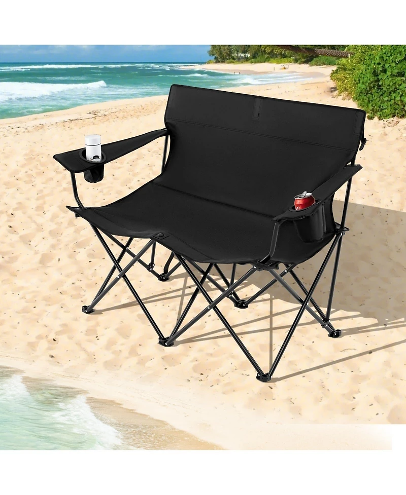 Mecale Camping Loveseat Chair for 2 with Cup Holders, Folding Outdoor Seat