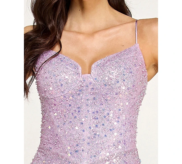 macys purple sequin dress Say Yes Juniors' Floral Embroidery Sequin Applique Front Slit Gown, Created  for Macy's
