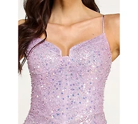 City Studios Juniors' Cracked Ice Sweetheart Neck Sequin Gown