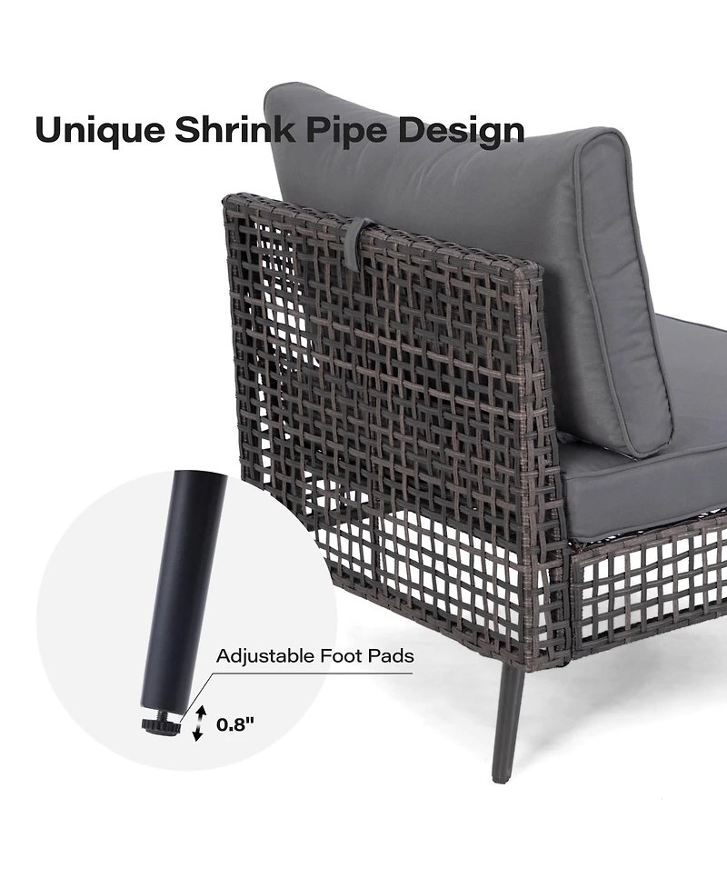 Decksplore 7 Piece Pe Wicker Rattan All Weather Cushion Patio Sectional Sofa Set