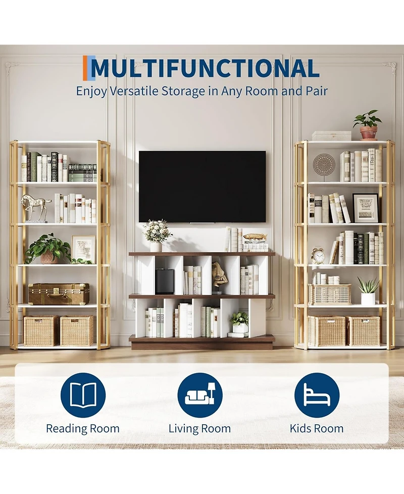 Gaomon 8 Cube Bookcase, Low Open Wood Storage Shelf with Removable Back Panels, Freestanding Bookshelf