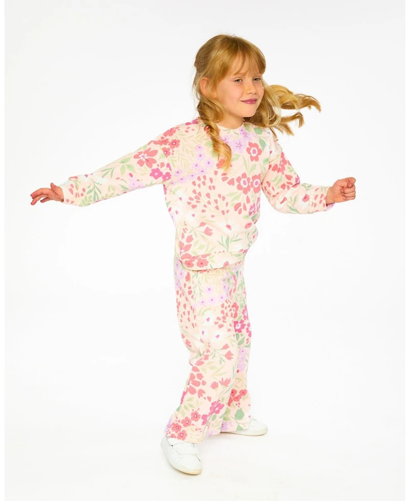 Deux par Baby Girls French Terry Sweatshirt Pink Printed Flowers