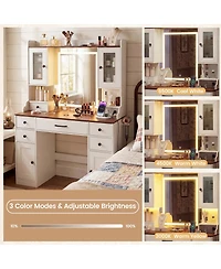 Volenca 41.5" Makeup Vanity Desk with Power Outlets and 3 Color Lighting Modes, Mirror