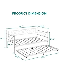gaomon Twin Daybed with Trundle, Heavy-Duty Metal Slats, Upholstered Headboard, Space-Saving, White