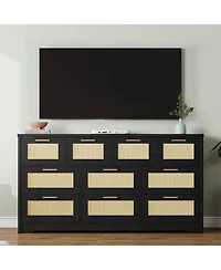 gaomon 10 Drawers Dresser for Bedroom, Rattan Chest of with Spacious Tabletop & Handles, Closet Organizer Tv Stand Living Room,