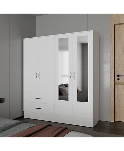 Fm Furniture Hilda Wardrobe Multistorage with Two Mirrors, White